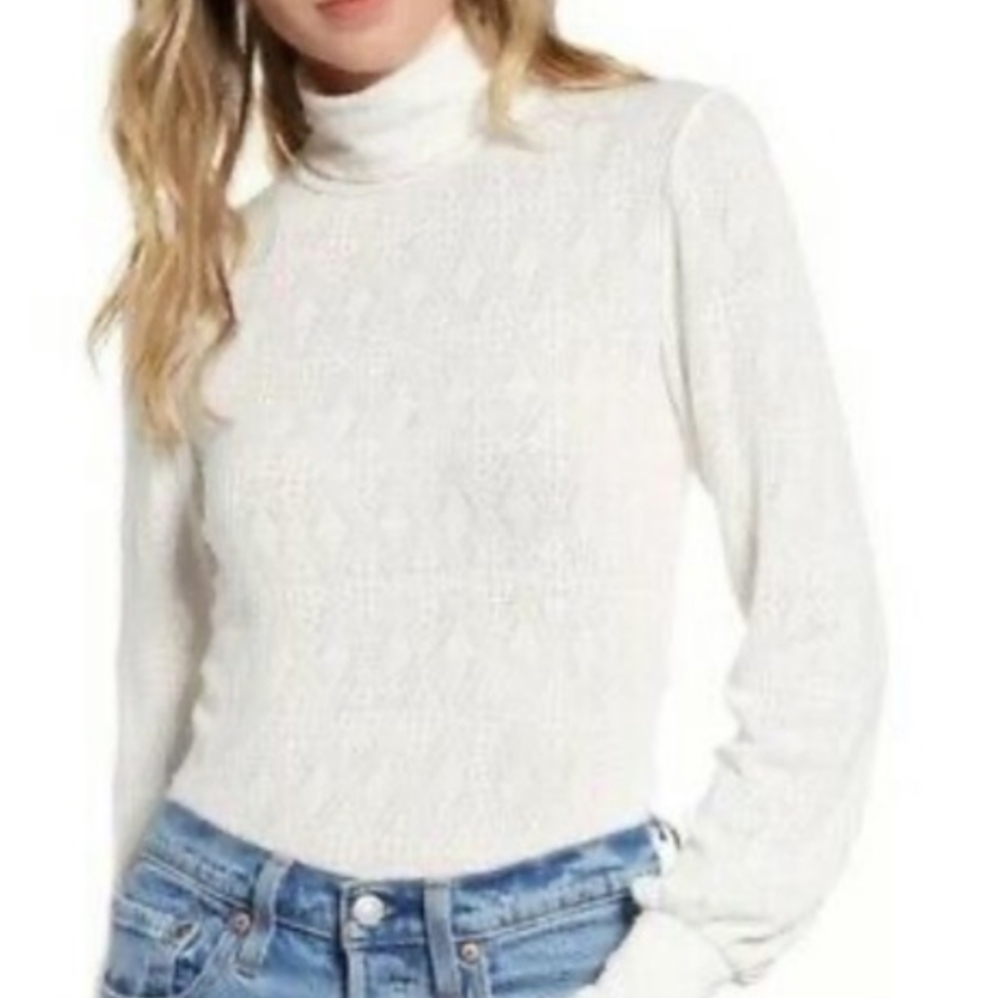 Ten Sixty Sherman white pointelle mock neck top XL